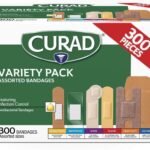 CURAD Assorted Bandages Variety Pack, 300 Count, 6 Styles Including Antibacterial, Waterproof, Sheer, Plastic, Heavy Duty & Flex-Fabric, Protects Scrapes, Cuts & Burns, Latex-Free