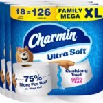 Charmin Ultra Soft Cushiony Touch 2-Ply Toilet Paper, 18 Family Mega Rolls = 90 Regular Rolls, White