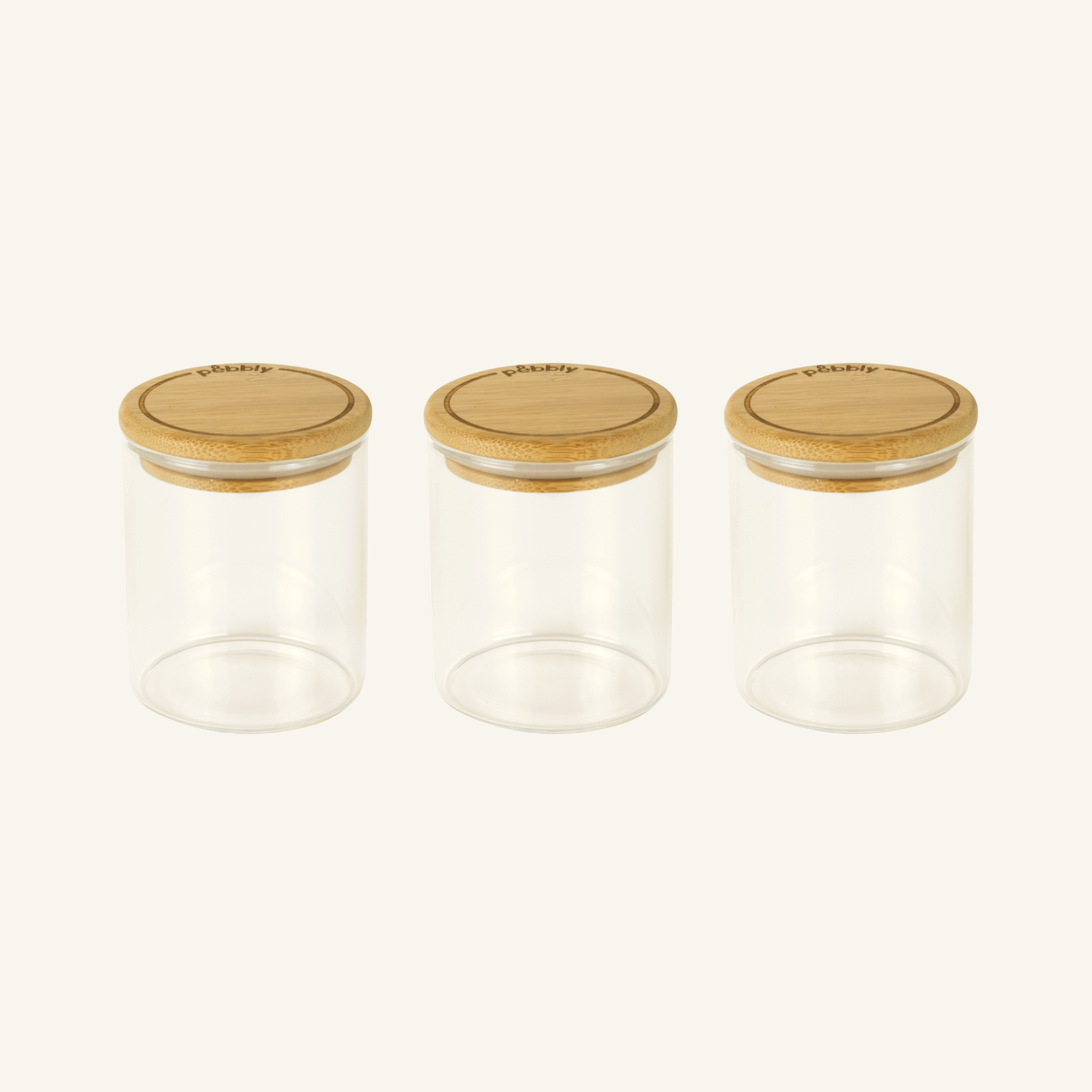 PKV-014 Round Glass Spice Cannisters with Bamboo Lids 3-Pack - Image 1
